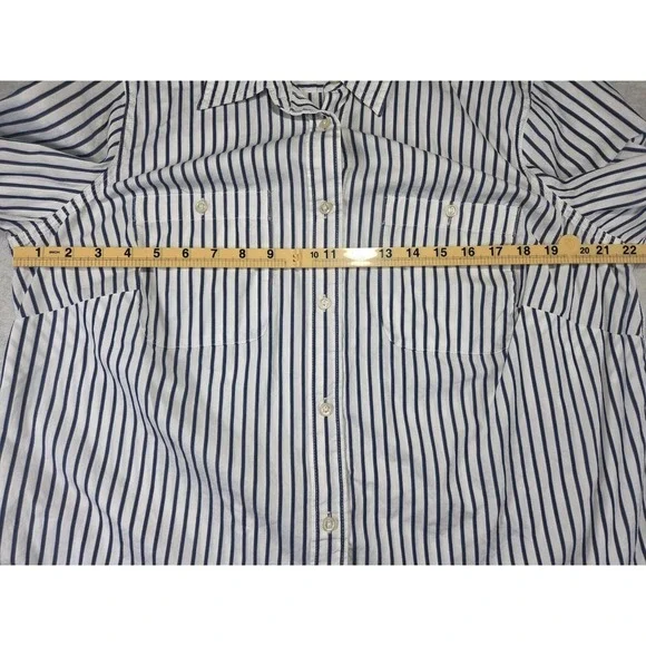 Lauren Ralph Lauren 1X Striped Cotton Button Down Shirt Womens Plus Roll Tab - Picture 6 of 8